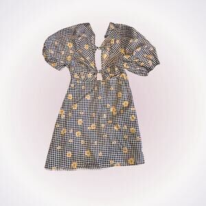 En Saison Lemon & Gingham Puff Sleeve Dress | Sz S, NWT